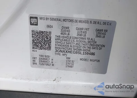 2025 Chevrolet Equinox Fwd Lt из США, поврежденный, VIN 3GNAXHEG9SL159486